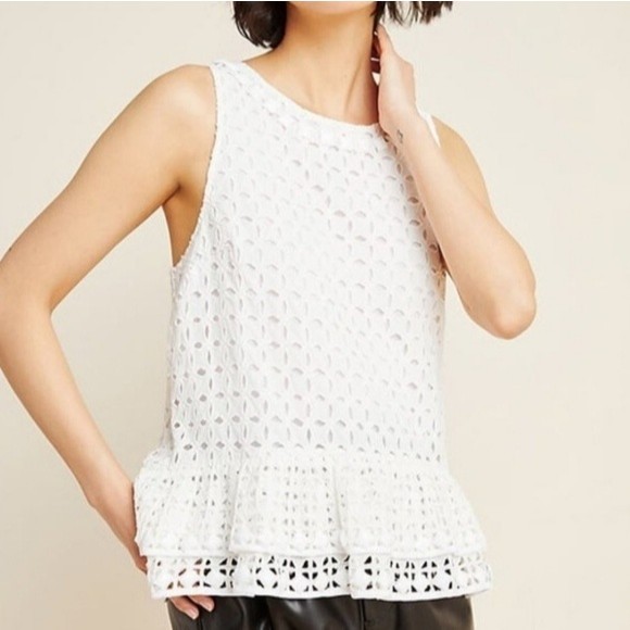 Maeve Anthropologie Monika Beaded Eyelet Embroidered Vacation Boho Tank Top XS - Picture 1 of 10